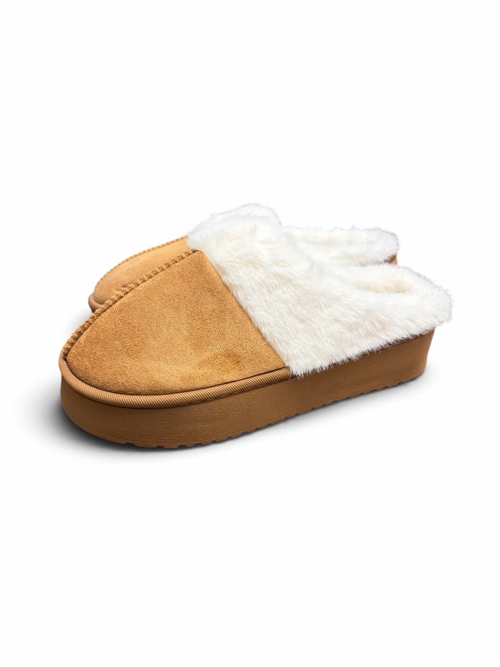 Cozy Faux-Fur Lined Slip-On Slippers in Tan